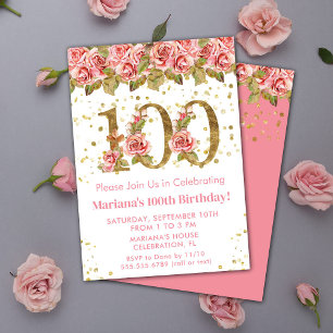Roze Bloemengoud Glitter 100ste verpartij Kaart