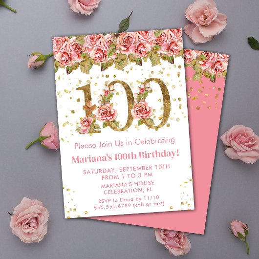 Roze Bloemengoud Glitter 100ste verpartij Kaart