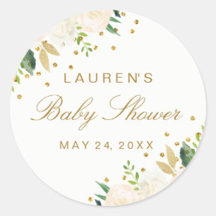 Roze bloemengoud Glitter Baby shower Ronde Sticker