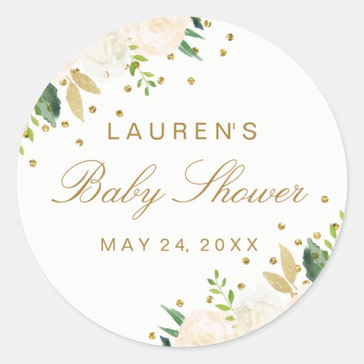  Roze bloemengoud Glitter Baby shower Ronde Sticker (Voorkant)