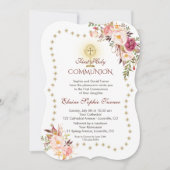 Roze Bloemengoud Glitter Fonkelende Heilige Commun Kaart (Voorkant)