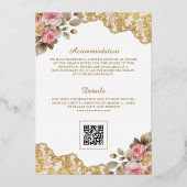 Roze Bloemengoud Kant QR Code Moslim Bruiloft Folie Uitnodiging (Achterkant)