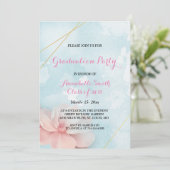 Roze bloemengoud lijst blauw water Graduation Part Kaart (Staand voorkant)