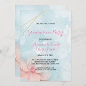 Roze bloemengoud lijst blauw water Graduation Part Kaart (Voorkant / Achterkant)