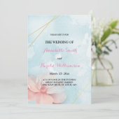 Roze bloemengoud lijst blauw waterverf Bruiloft Kaart (Staand voorkant)