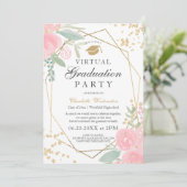 Roze bloemengoud lijst foto's virtueel Afstuderen Kaart (Staand voorkant)