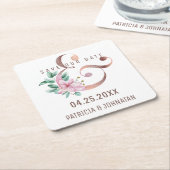 Roze bloemengoud roos ampersand save datum bruilof kartonnen onderzetters (Schuin)