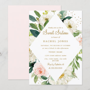 Roze Bloemengoud Roze Sweet Sixteen Uitnodiging