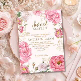 Roze bloemengoud Zoete 16 Blush botanische verjaar Kaart