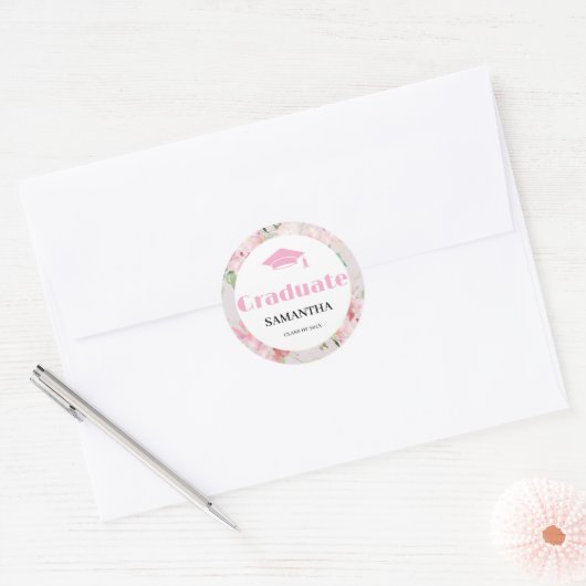 Roze Bloemengraad Ronde Sticker (Envelop)