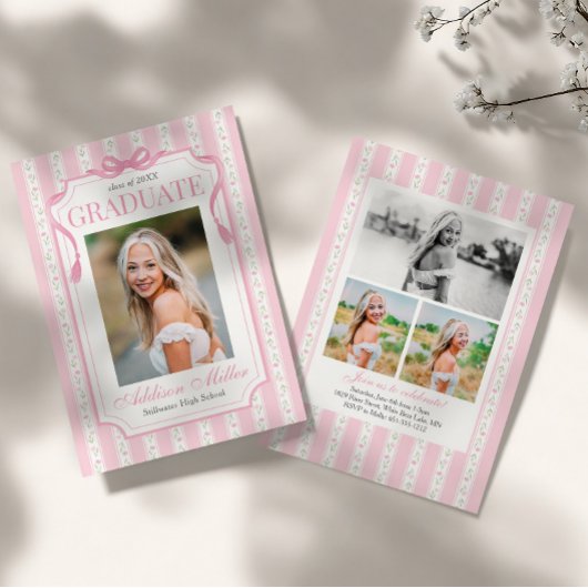 Roze Bloemengraduatiefeest Kaart