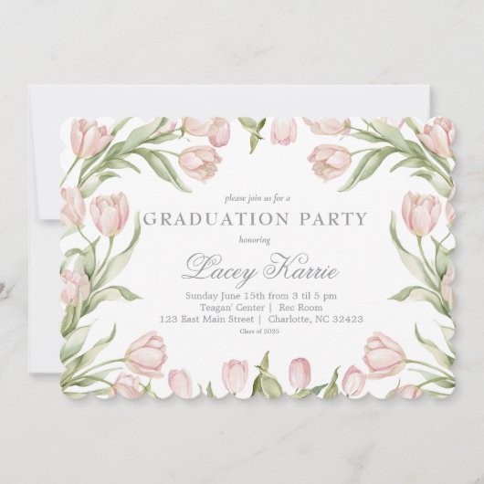 Roze bloemengraduatiefeest uitnodiging (Voorkant)