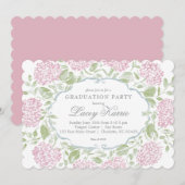 Roze bloemengraduatiefeest uitnodiging (Voorkant / Achterkant)