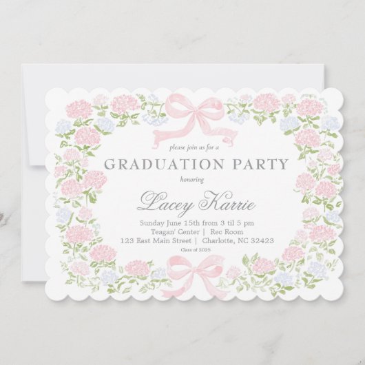 Roze bloemengraduatiefeest uitnodiging (Voorkant)