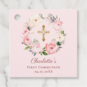 Roze bloemengrans eerste communie DIY Bedankjes Labels (Voorkant)