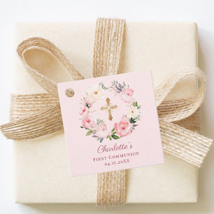 Roze bloemengrans eerste communie DIY Bedankjes Labels