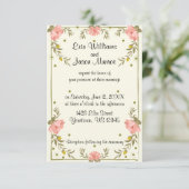 Roze Bloemengrens Bruiloft uitnodiging (Staand voorkant)