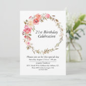 Roze Bloemengroen Boho,  21 Verjaardag Kaart (Staand voorkant)