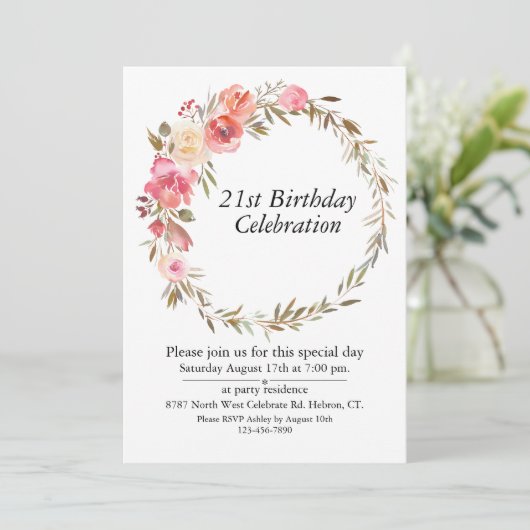 Roze Bloemengroen Boho,  21 Verjaardag Kaart (Staand voorkant)