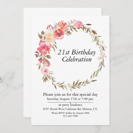 Roze Bloemengroen Boho,  21 Verjaardag Kaart (Voorkant / Achterkant)