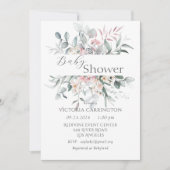 Roze Bloemengroen Elegant Baby shower Kaart (Voorkant)