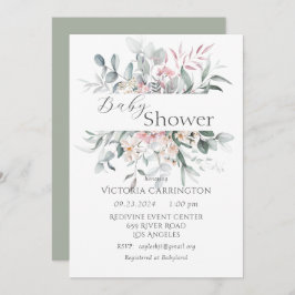 Roze Bloemengroen Elegant Baby shower Kaart