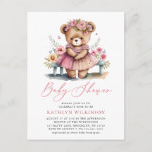 Roze Bloemengroen Elegant Script Baby shower