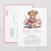 Roze Bloemengroen Elegant Script Baby shower Uitnodiging Briefkaart (Voorkant / Achterkant)