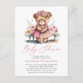 Roze Bloemengroen Elegant Script Baby shower Uitnodiging Briefkaart (Voorkant)