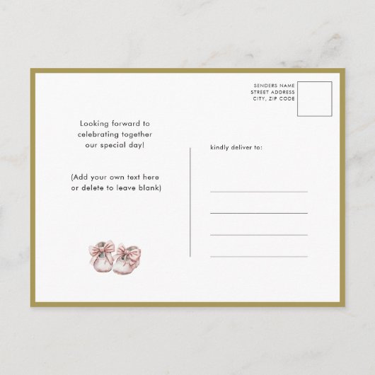 Roze Bloemengroen Elegant Script Baby shower Uitnodiging Briefkaart (Achterkant)