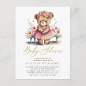 Roze Bloemengroen Elegant Script Baby shower Uitnodiging Briefkaart (Voorkant)