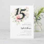 Roze Bloemengroen Quinceanera viering Kaart (Staand voorkant)