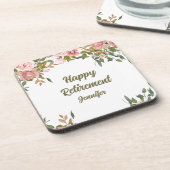 Roze Bloemengroen Rustiek Boho Happy Retirement Bier Onderzetter (Linkerzijde)
