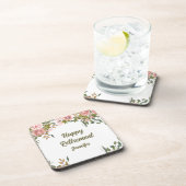 Roze Bloemengroen Rustiek Boho Happy Retirement Bier Onderzetter (Rechterzijde)