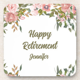 Roze Bloemengroen Rustiek Boho Happy Retirement Bier Onderzetter
