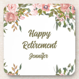 Roze Bloemengroen Rustiek Boho Happy Retirement Bier Onderzetter