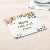 Roze Bloemengroen Rustiek Boho Happy Retirement Kartonnen Onderzetters (Schuin)