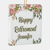 Roze Bloemengroen Rustiek Boho Happy Retirement Keramisch Ornament (Rechts)