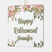 Roze Bloemengroen Rustiek Boho Happy Retirement Keramisch Ornament (Links)