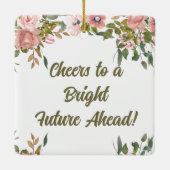 Roze Bloemengroen Rustiek Boho Happy Retirement Keramisch Ornament (Achterkant)