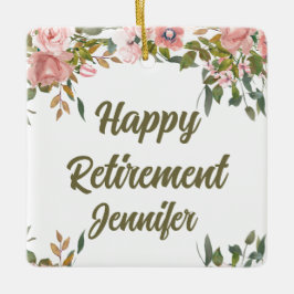 Roze Bloemengroen Rustiek Boho Happy Retirement Keramisch Ornament