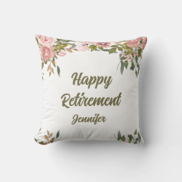 Roze Bloemengroen Rustiek Boho Happy Retirement Kussen