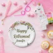 Roze Bloemengroen Rustiek Boho Happy Retirement Papieren Bordje (Feest)