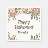 Roze Bloemengroen Rustiek Boho Happy Retirement Servet (Voorkant)