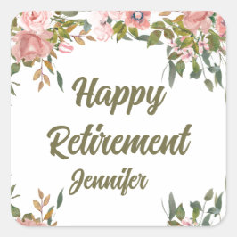 Roze Bloemengroen Rustiek Boho Happy Retirement Vierkante Sticker