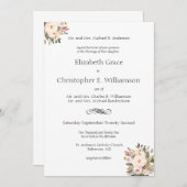 Roze Bloemengroen Traditionele formele bruiloft Kaart (Voorkant / Achterkant)