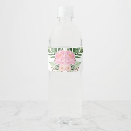 Roze Bloemengroen Woodland Baby shower Favors Waterfles Etiket (Achterkant)