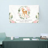 Roze Bloemengroen Woodland Herten 1e Verjaardag Spandoek (Beurs)