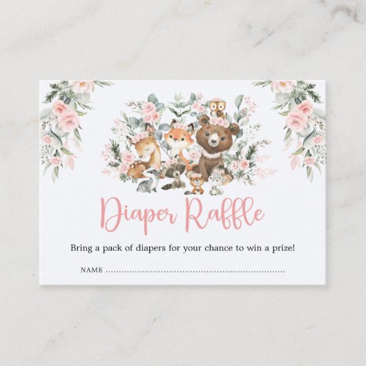 Roze Bloemengroen Woodland Luier Raffle Informatiekaartje (Voorkant)
