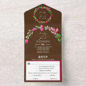Roze bloemengroenten Moderne bruine elegante trouw All In One Uitnodiging (Binnen)